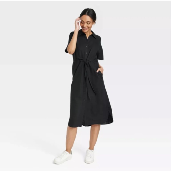 NWT A NEW DAY Short Sleeve Linen Midi Shirtdress - Picture 1 of 4